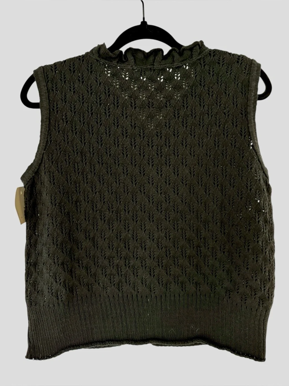 Vintage 90s Willow Black Cotton Pointelle Knit Sweater Vest Dark Academia S NWT